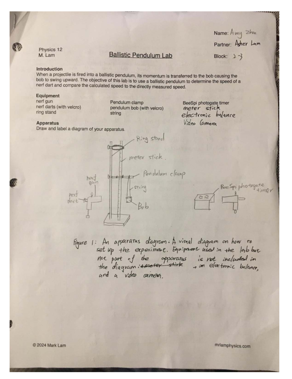 Physics 12 M. Lam: Ballistic Pendulum Lab Report - Studocu