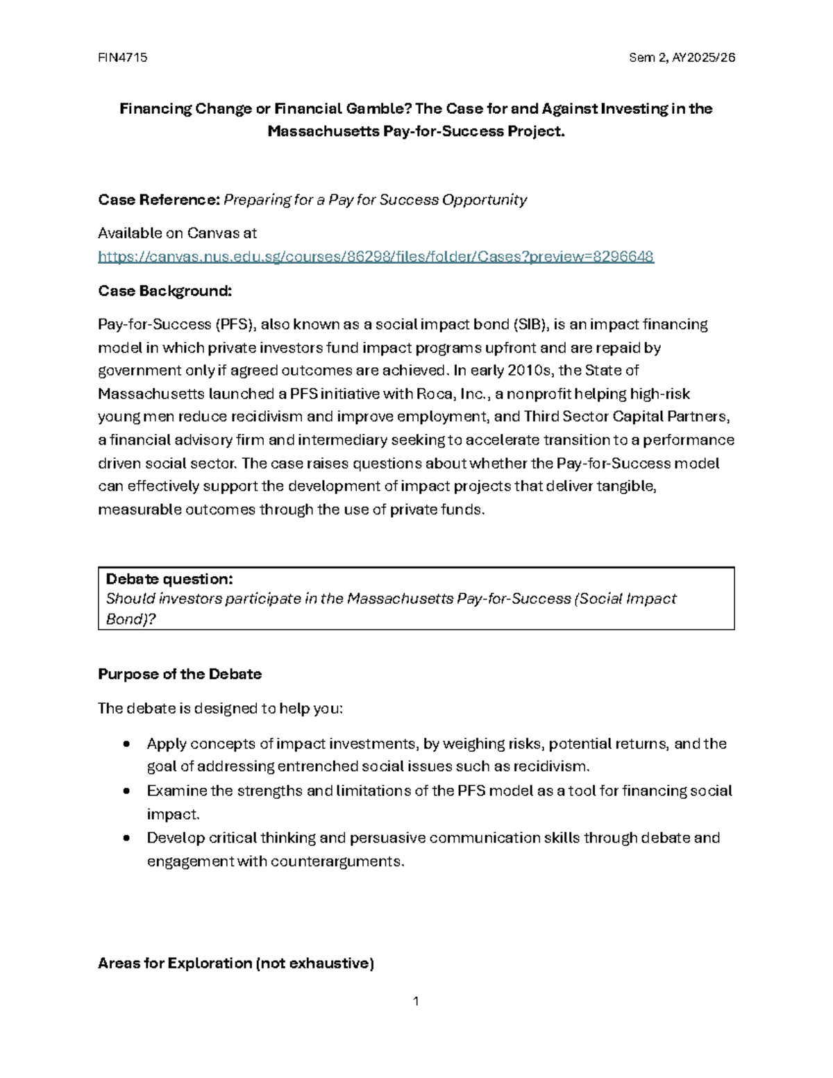 FIN4715 Sem 2, Case Debate Brief: PFS Massachusetts Bond Analysis - Studocu