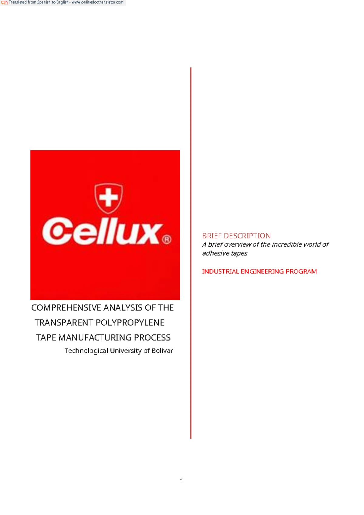 Proyecto Cellux Cinta Transparente PDF - ANÁLISIS INTEGRAL DEL PROCESO ...