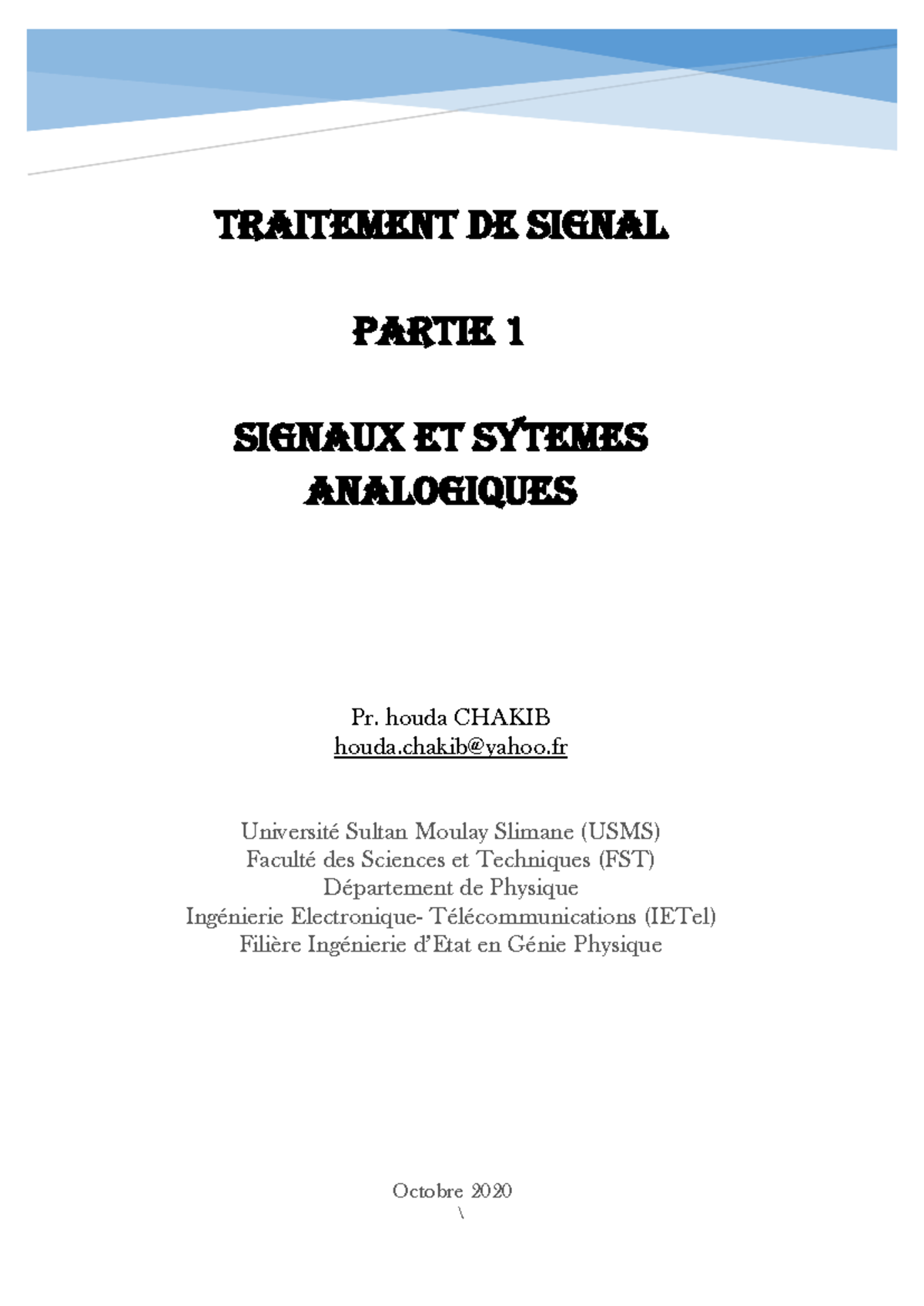 TS Partie Analogique - traitement de signal - TRAITEMENT DE SIGNAL ...