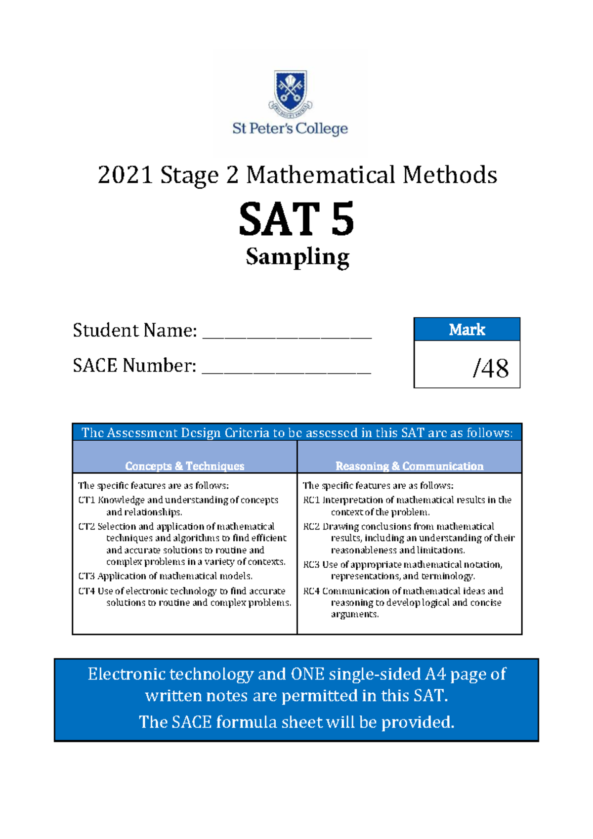 2021 12MM SAT 5 Sampling Assessment Overview and Analysis - Studocu