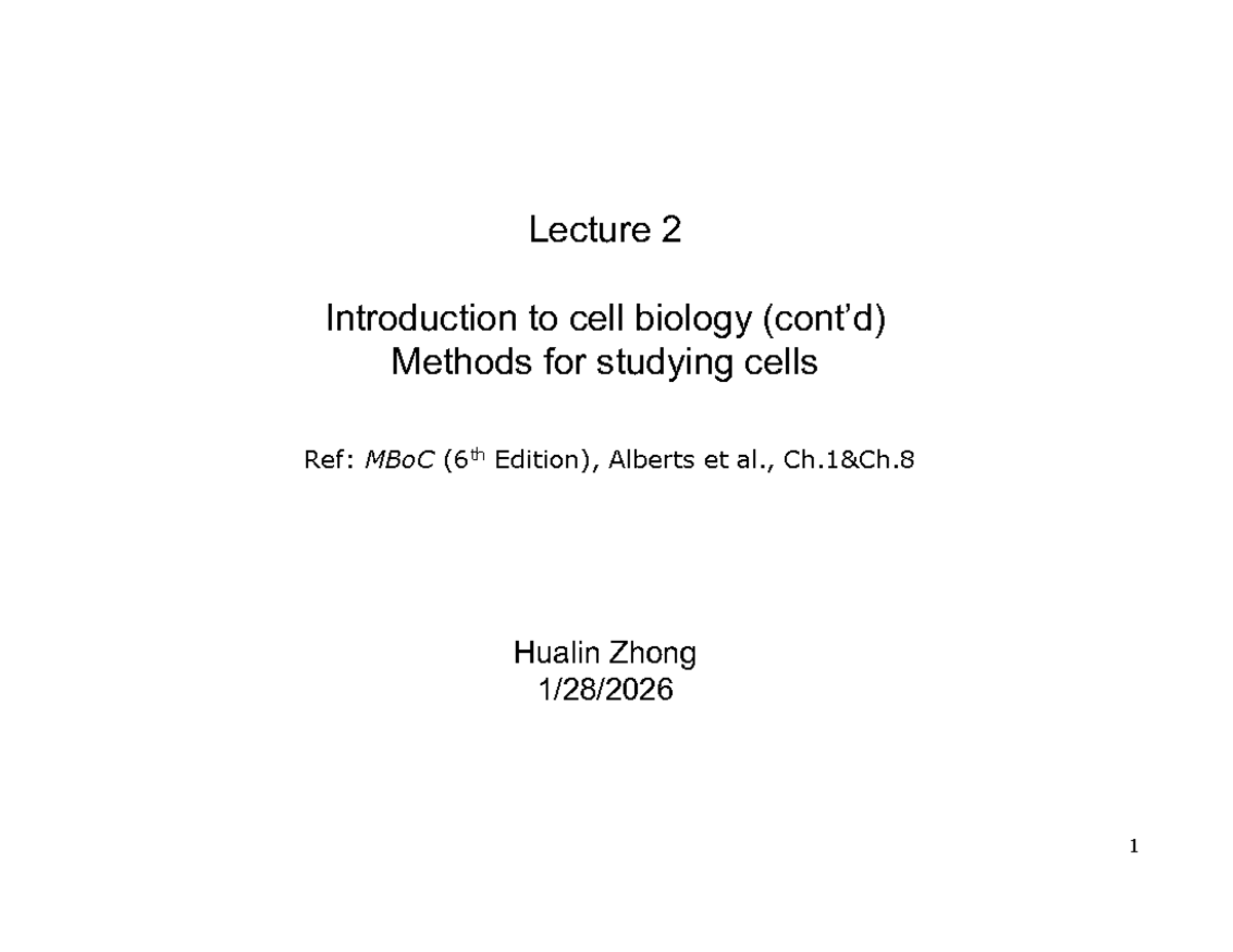 Bio 303 Lecture 2: Introduction to Cell Biology Methods - Studocu
