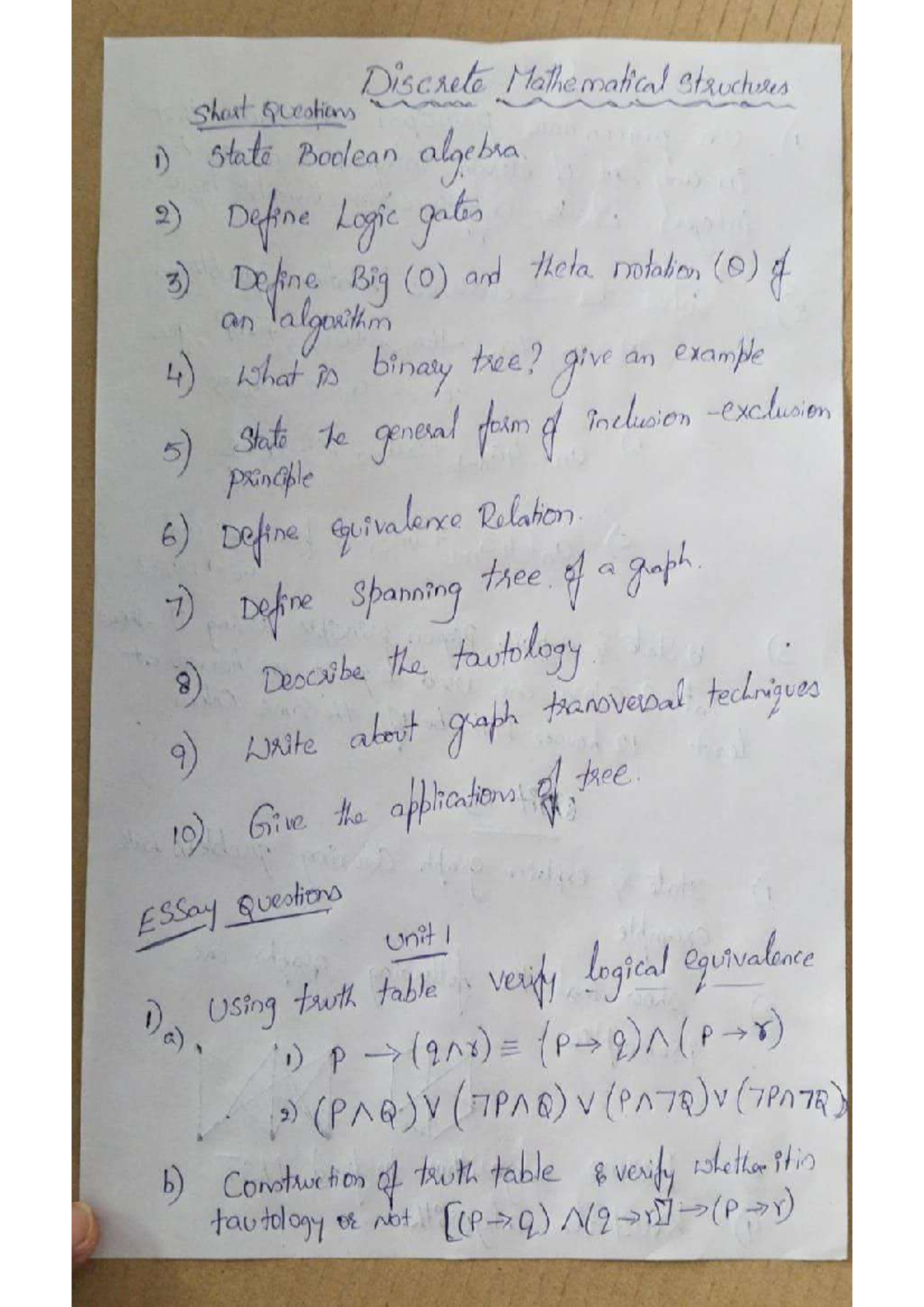 DMS MCA 1st Sem Important Short & Essay Questions - Studocu