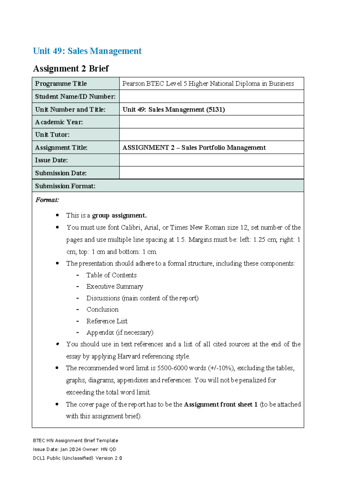 Unit 49 (5131) Sales Management Assignment 2: Portfolio Management ...