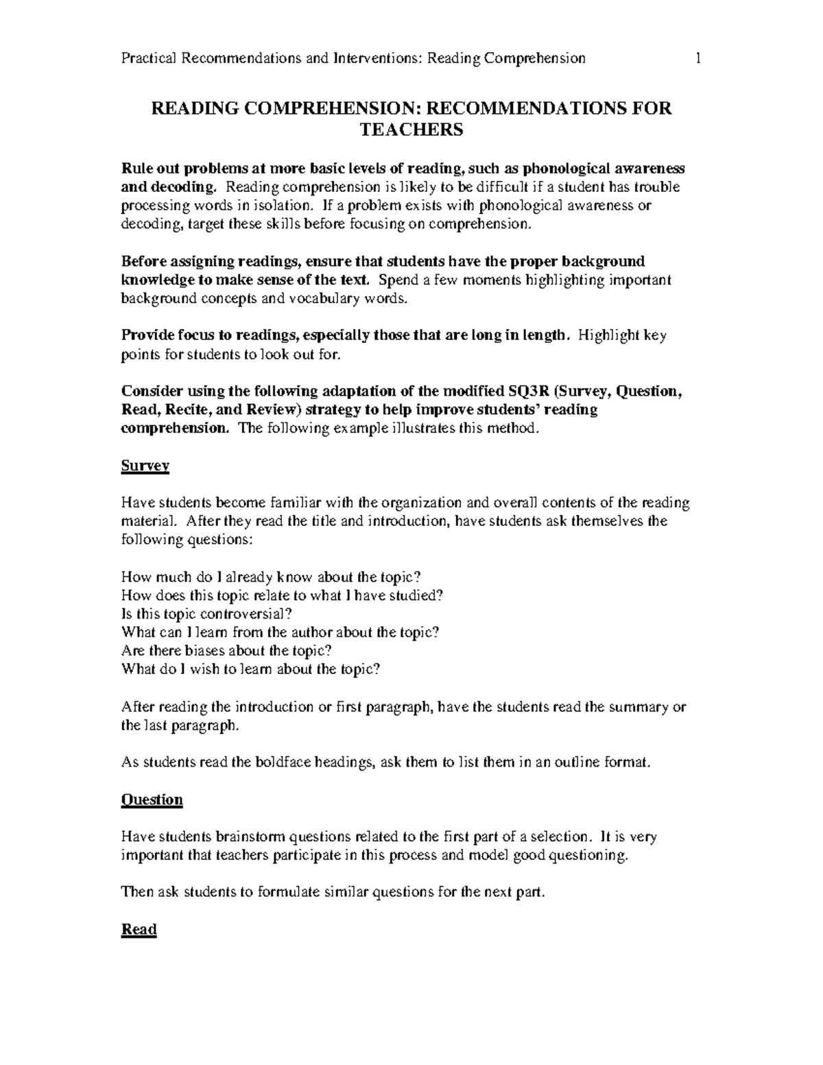 Practical Strategies for Enhancing Reading Comprehension: REA 101 - Studocu