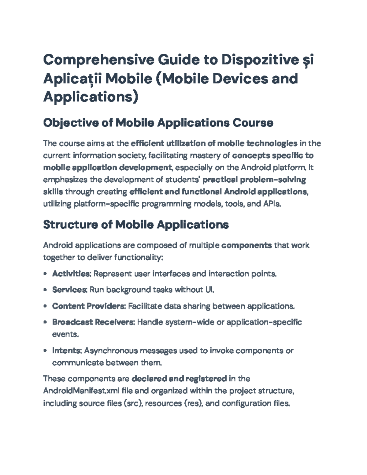 Comprehensive Guide to Mobile Application Development (CS101) - Studocu