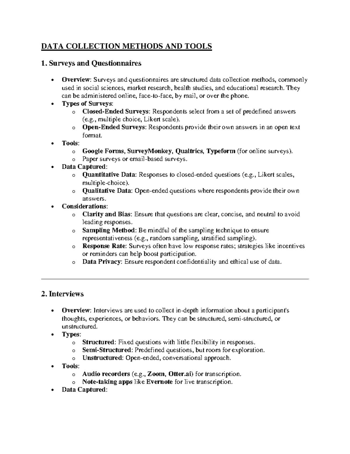 DATA Collection Methods AND Tools - DATA COLLECTION METHODS AND TOOLS 1 ...