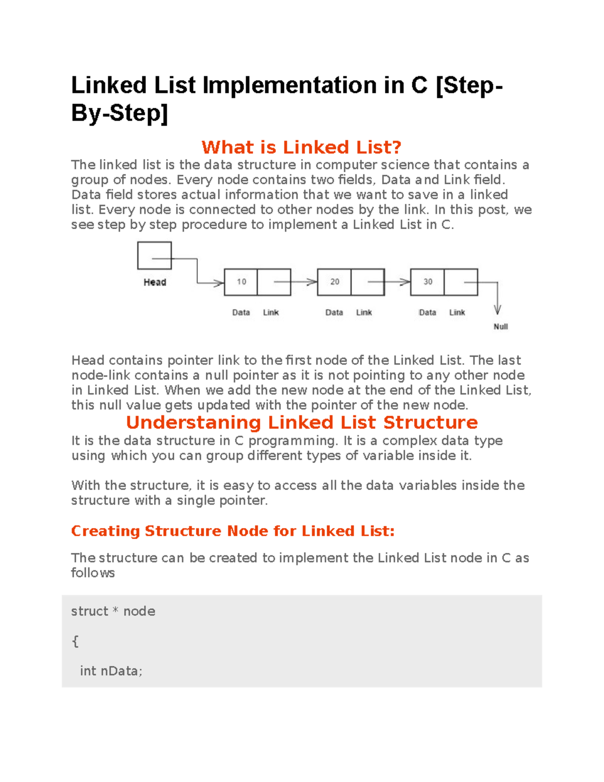 C Programming: Linked List Implementation and Structure Guide - Studocu