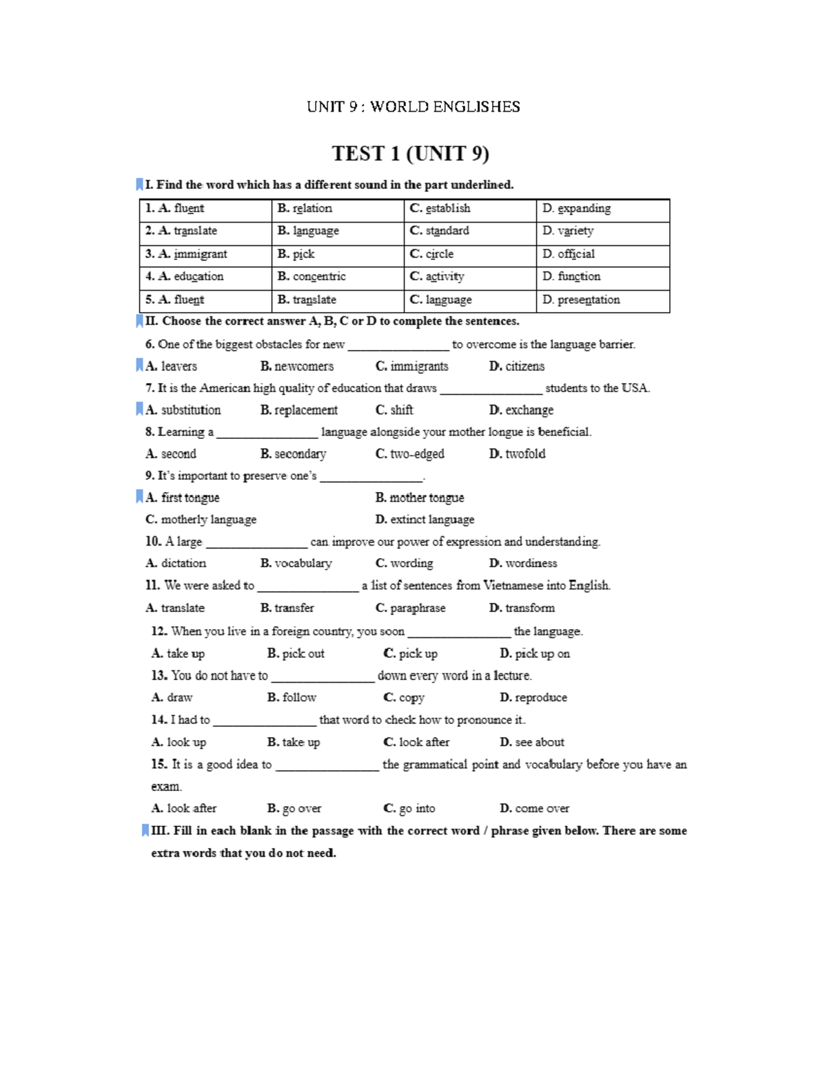 UNIT 9: TA9 - Semester 1 English Test for Global Success Grade 9 - Studocu