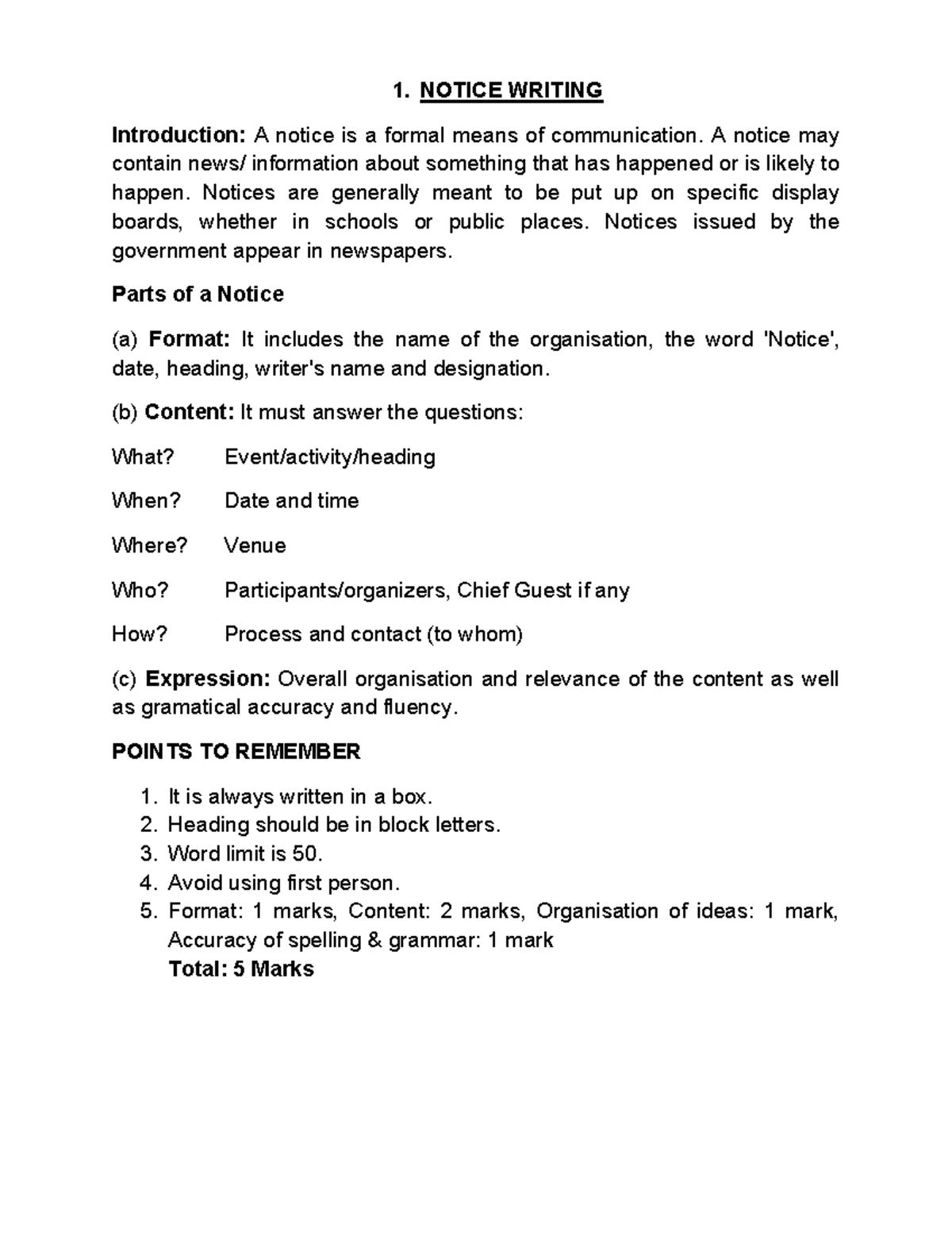 ALL Formats WITH Sample Questions - 1. NOTICE WRITING Introduction: A ...