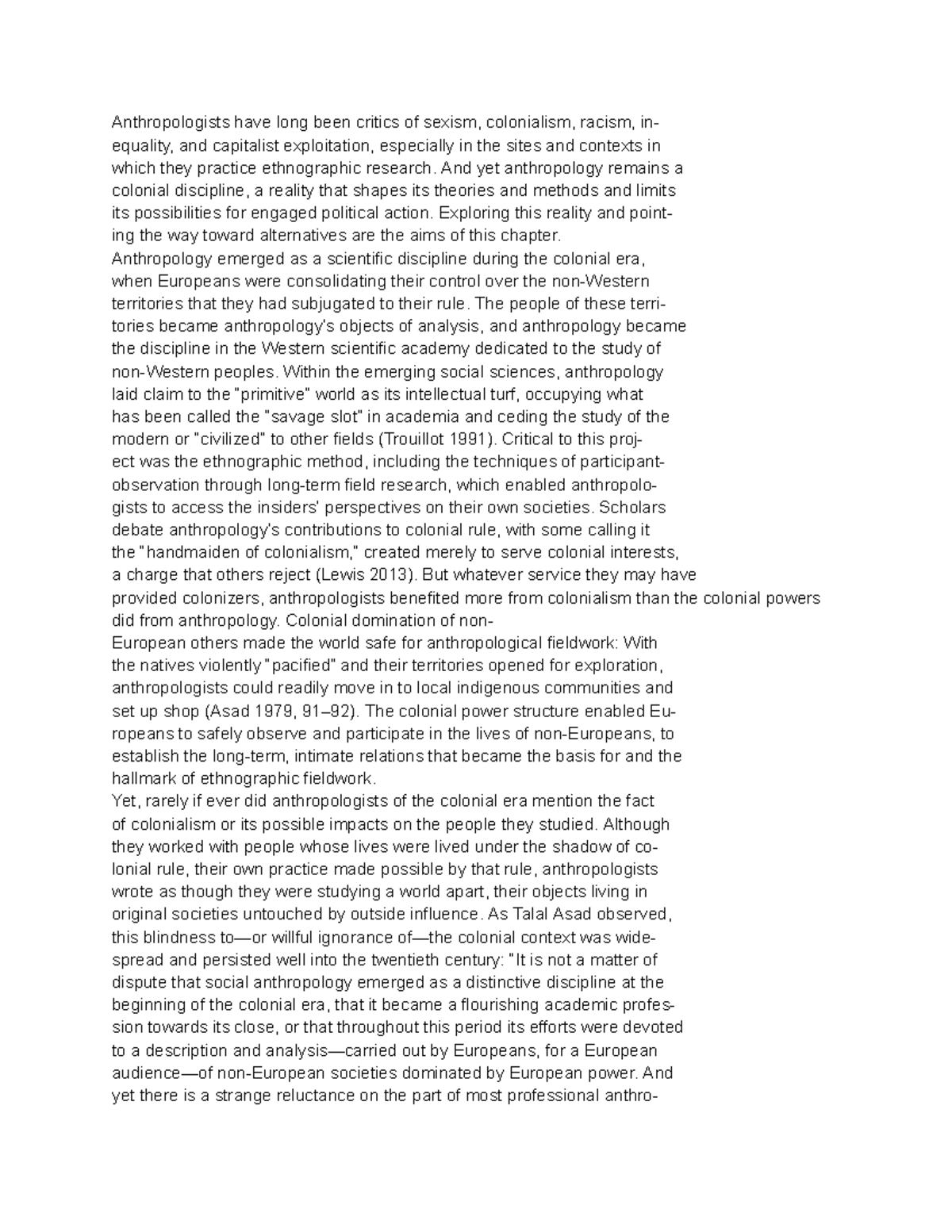 Critical Reflections on Coloniality in Anthropology (ANTH 101) - Studocu