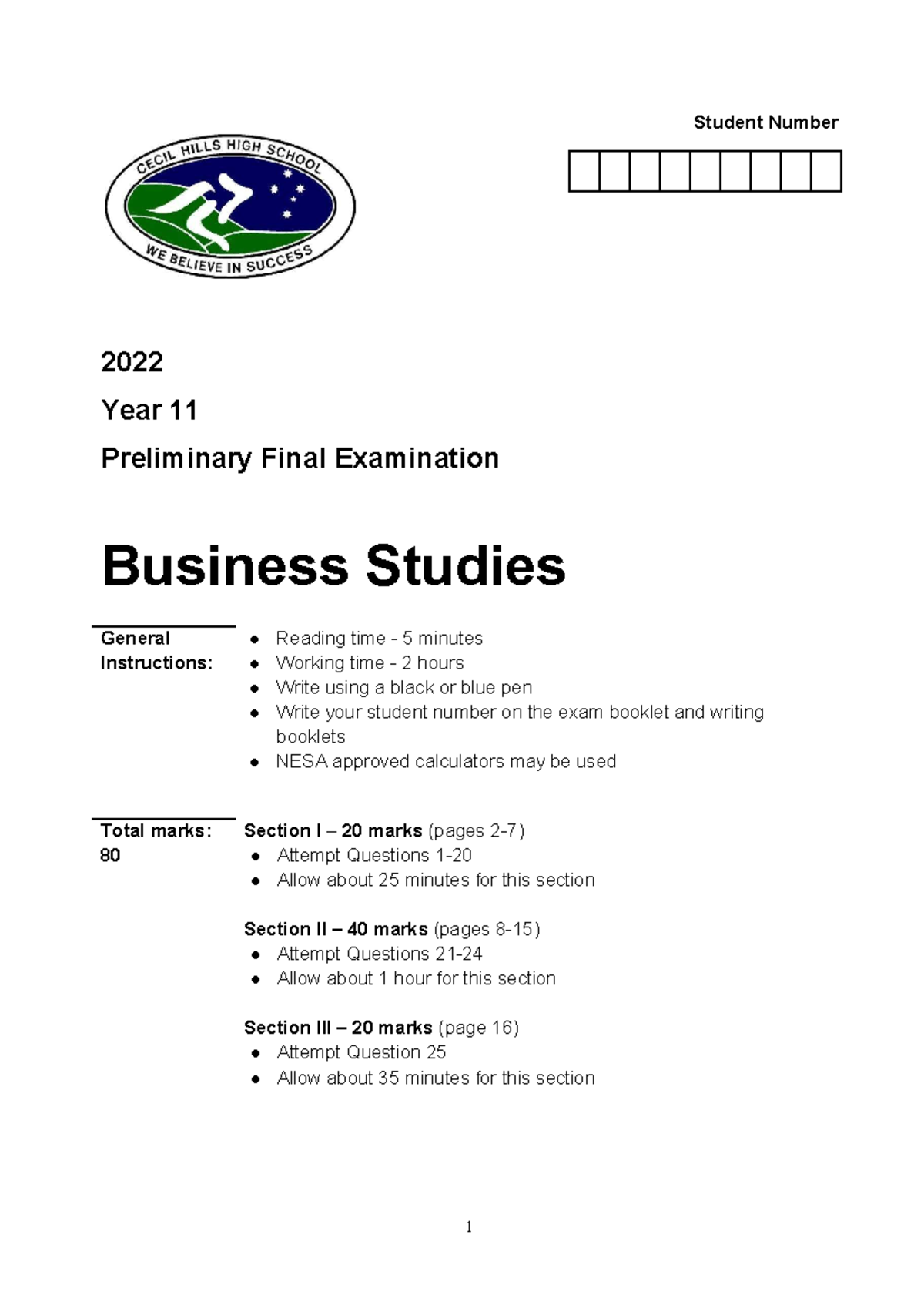 2022 Year 11 Preliminary Final Exam: Business Studies Guide - Studocu