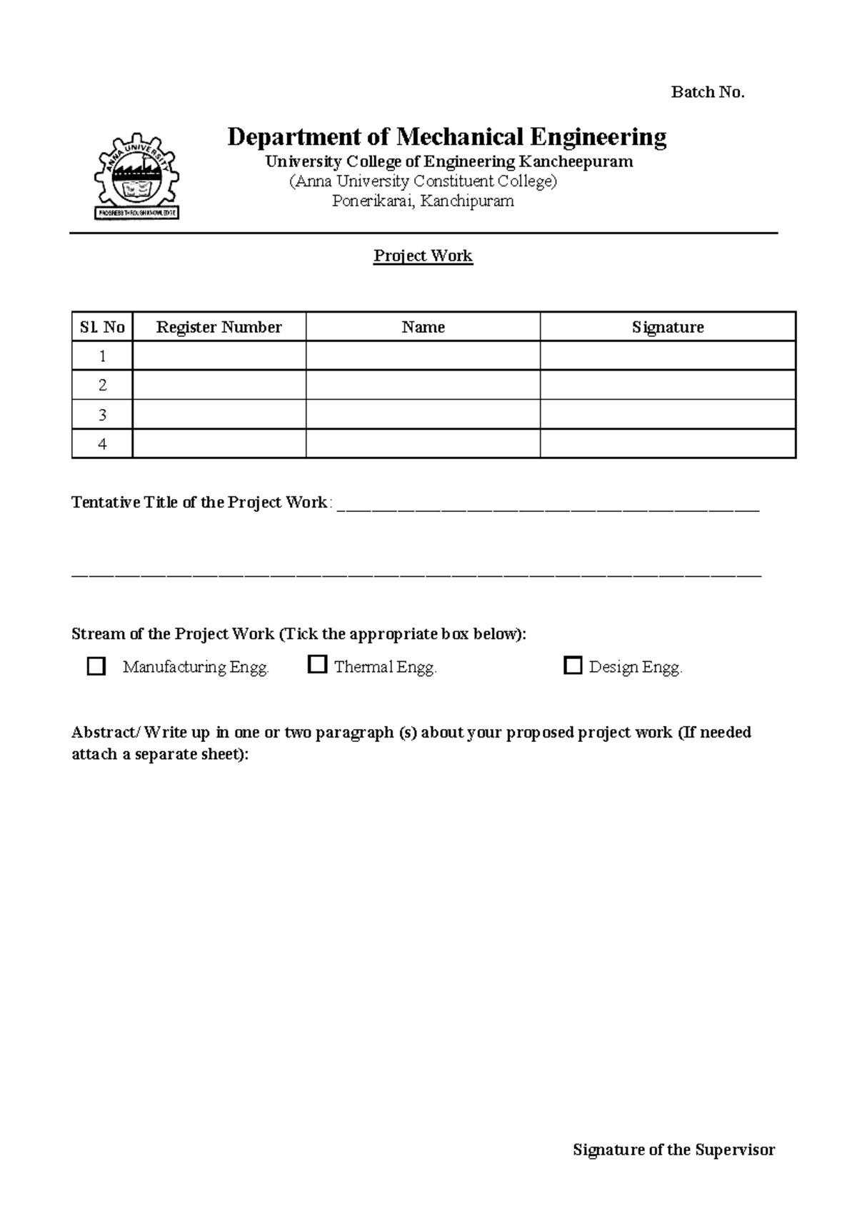 Template - University college of engineering - Batch No. Department of ...