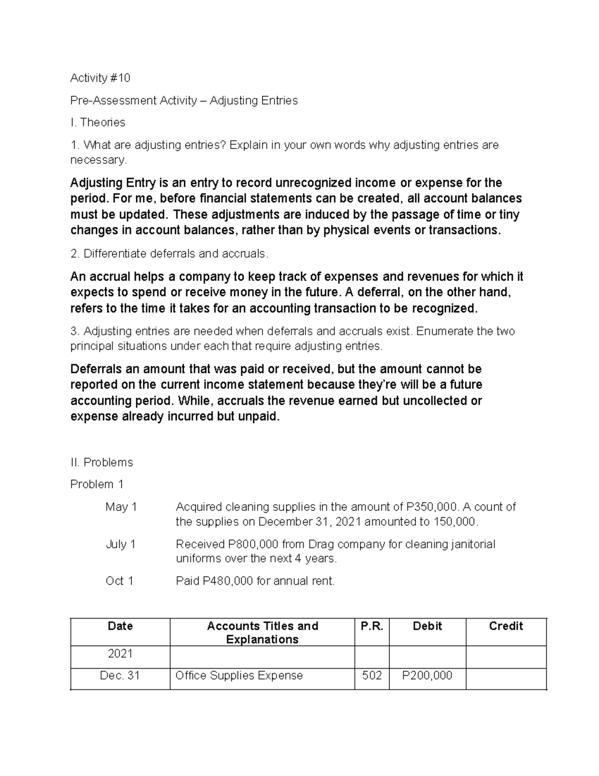 Basic ACC - Adjusting Entries Pre-Assessment Activity Guide - Studocu