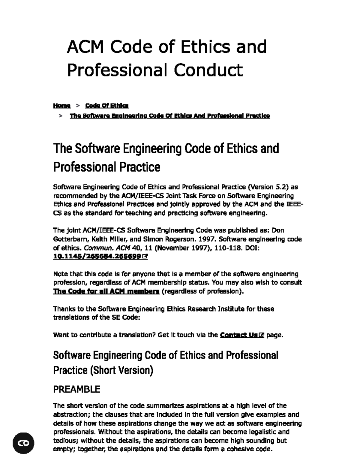 ACM SE Code of Ethics and Professional Conduct Overview - Studocu
