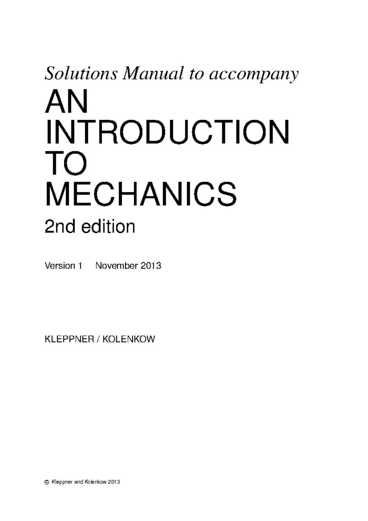 Solutions Manual for AN INTRODUCTION TO MECHANICS (2nd Ed.) - Studocu