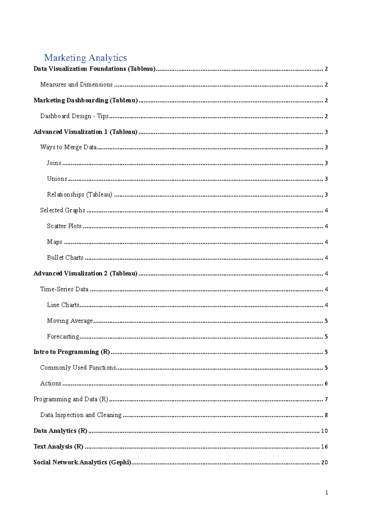 MKTG228 - Summary Marketing Analytics - Marketing Analytics Data ...