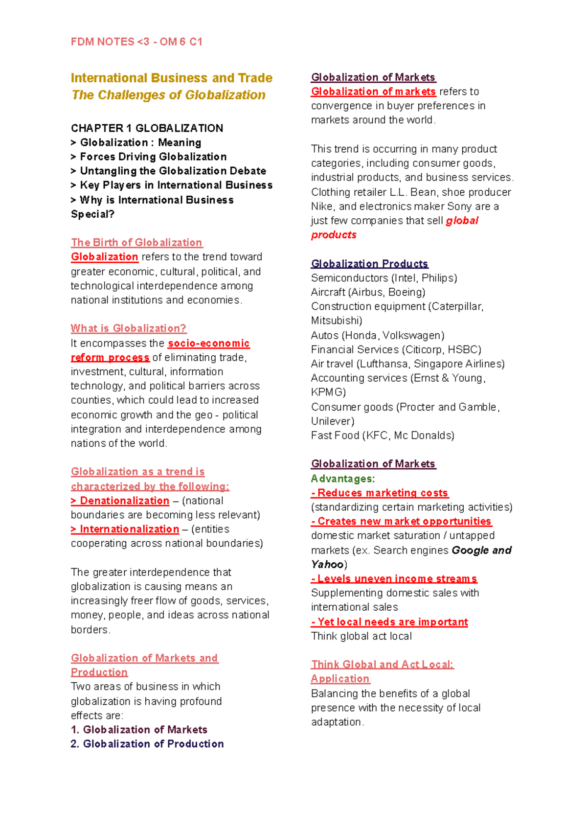 OM 6 C1 Globalization: Challenges in International Business - Chapter 1 ...