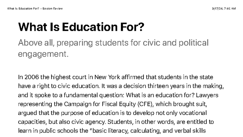CFE 2006: The Role of Education in Civic Engagement and Equality - Studocu
