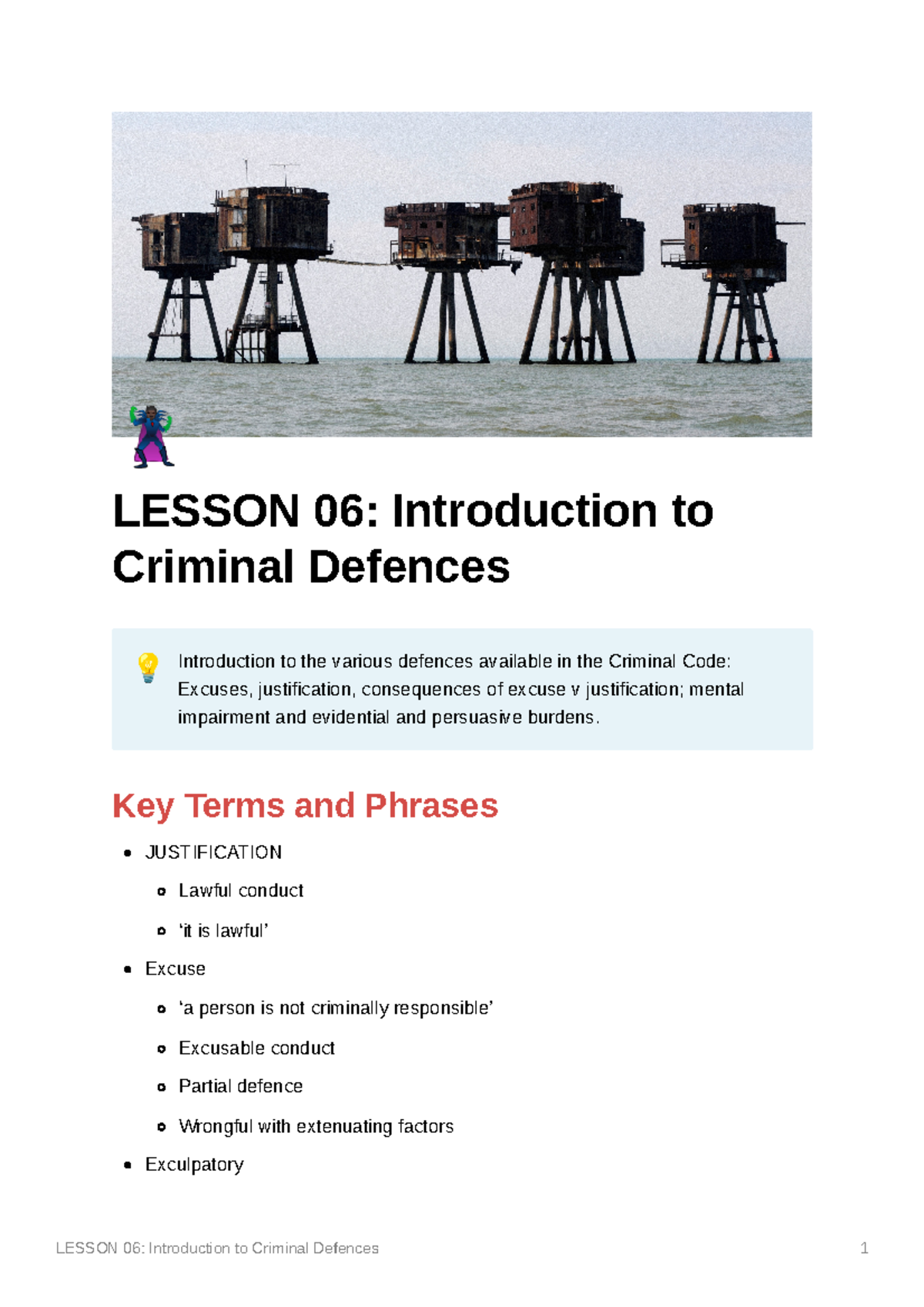 Lesson 06: Overview of Criminal Defences Concepts - Studocu