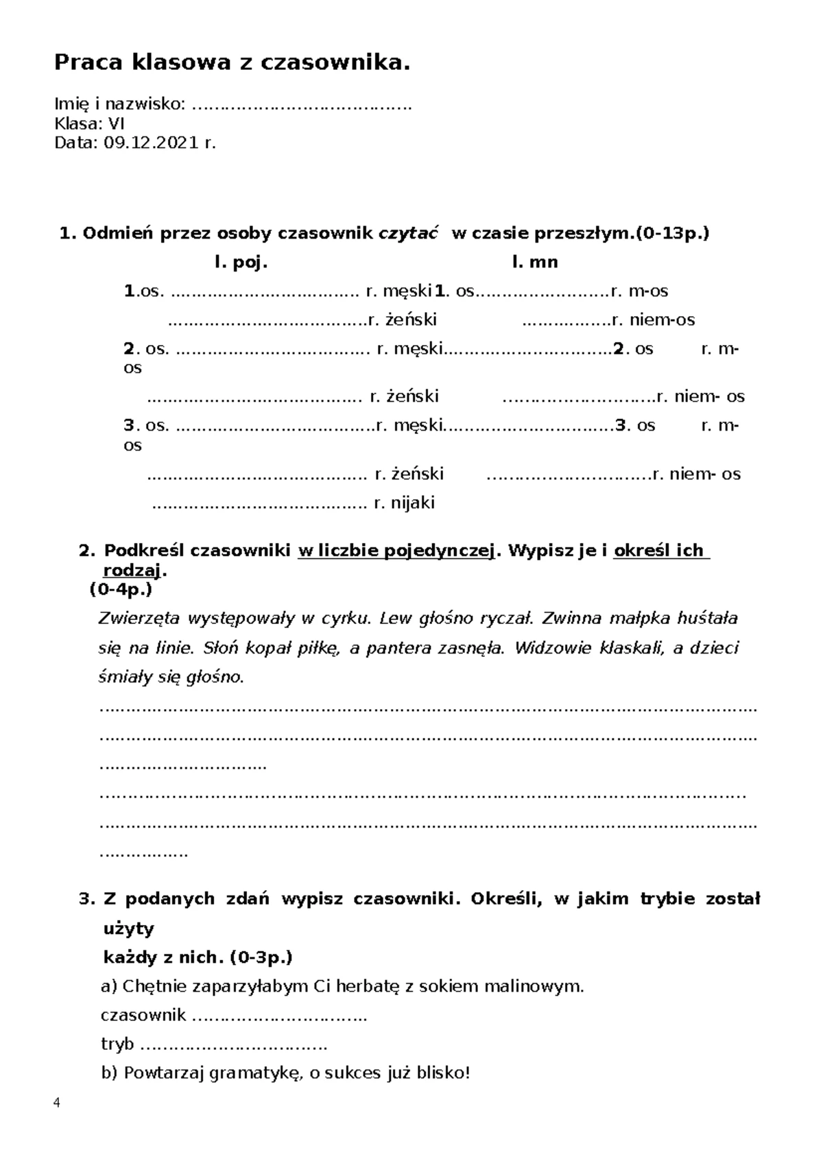 Sprawdzian Z Czasownika 1 Gimnazjum Wsip www.studocu.com