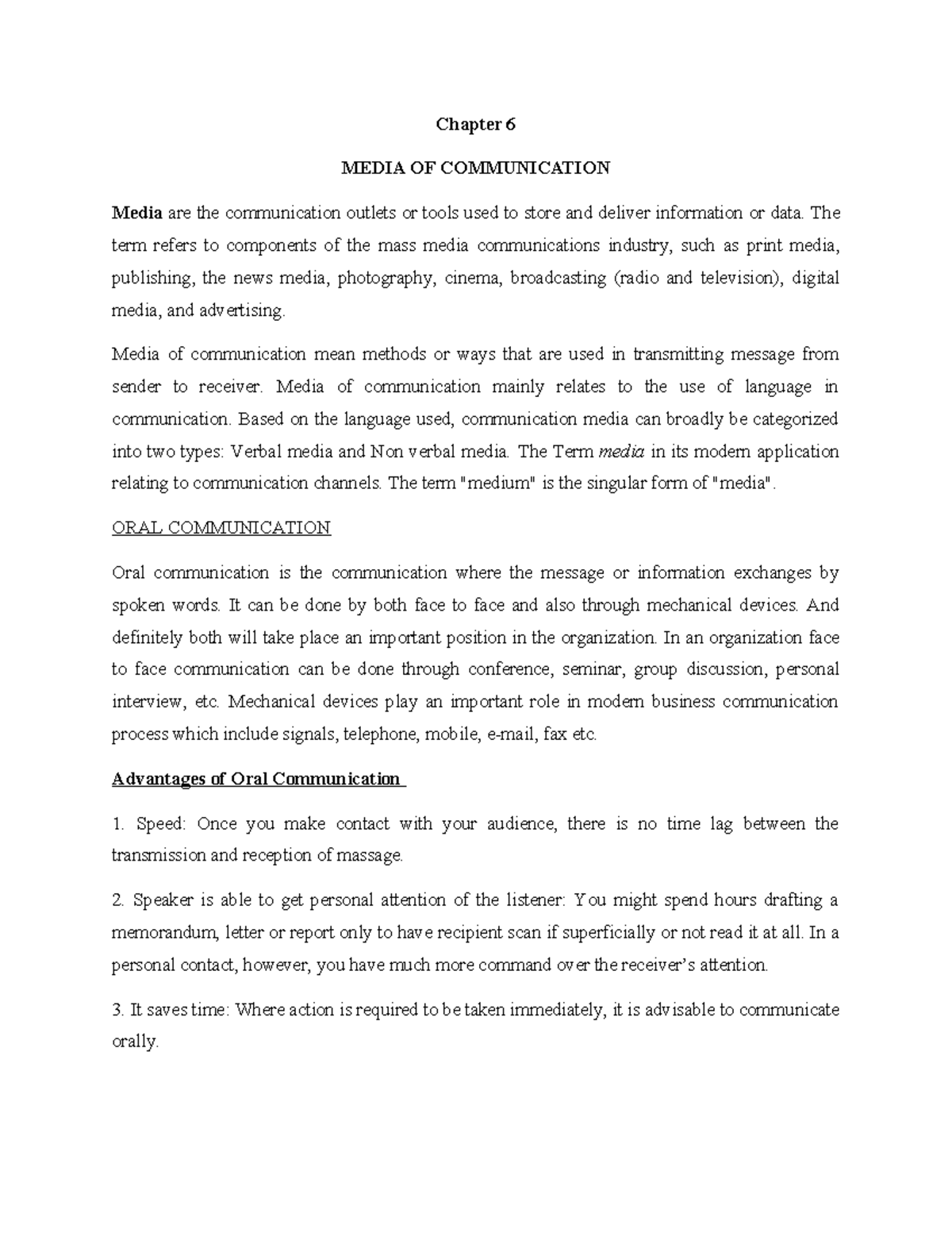 Chapter 6: Notes on Media of Communication and Oral Interaction - Studocu