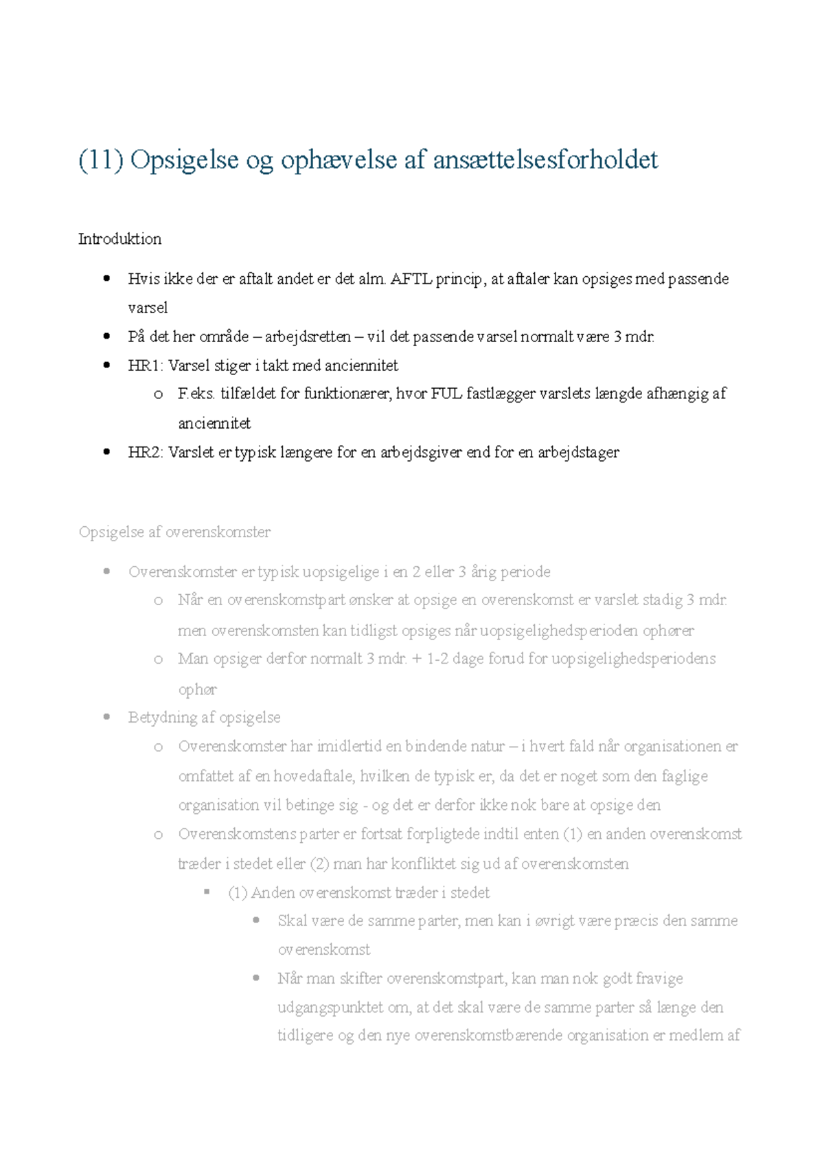 (11) Opsigelse og ophævelse af ansættelsesforholdet - (11) Opsigelse og ...