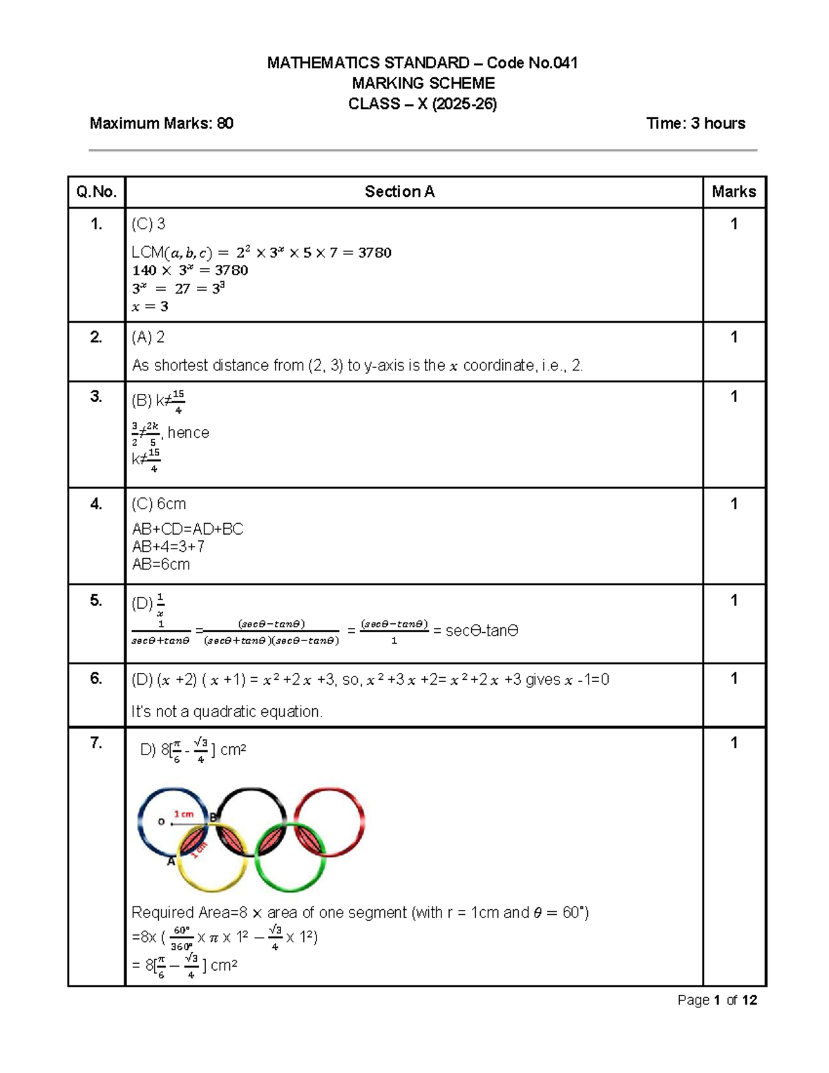 Mathematics Standard Class X Marking Scheme (Code No. 041) - Studocu