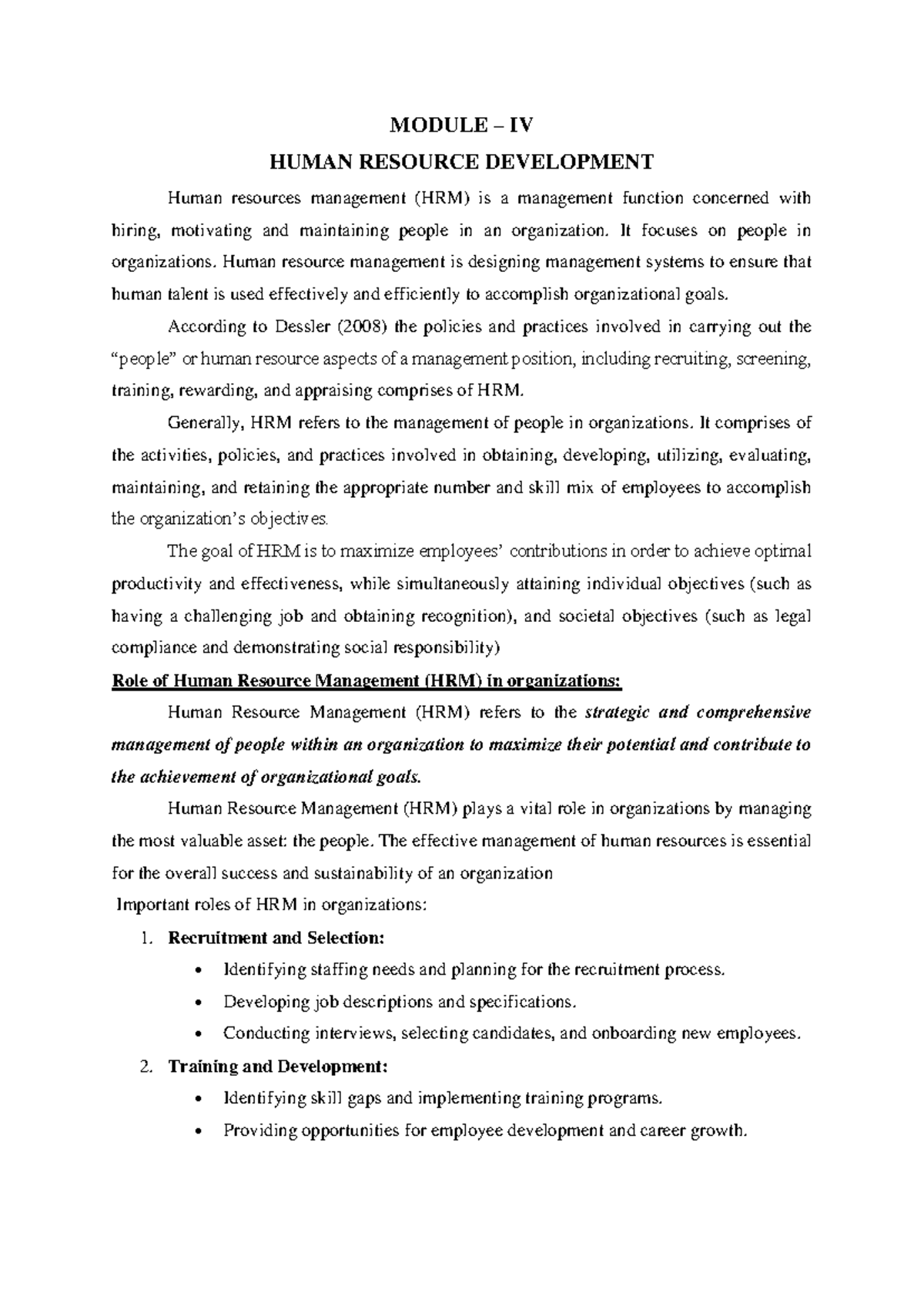 HRM 101: Comprehensive Overview of Human Resource Development - Studocu