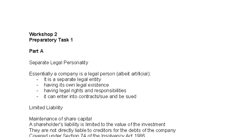 BLP - Workshop 2: Tasks on Separate Legal Personality and Company Law ...
