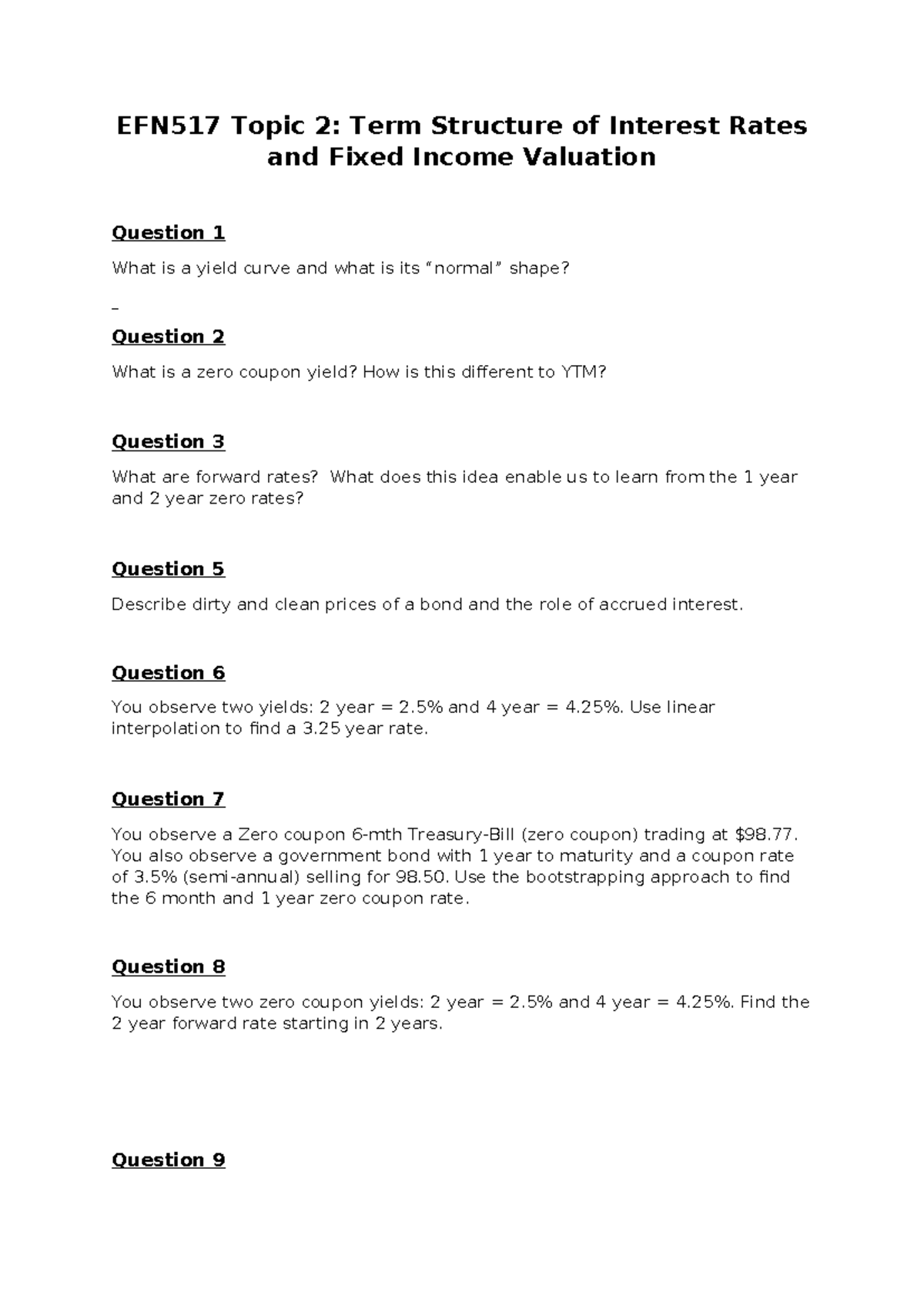 EFN517 Tutorial: Term Structure of Interest Rates & Valuation - Studocu