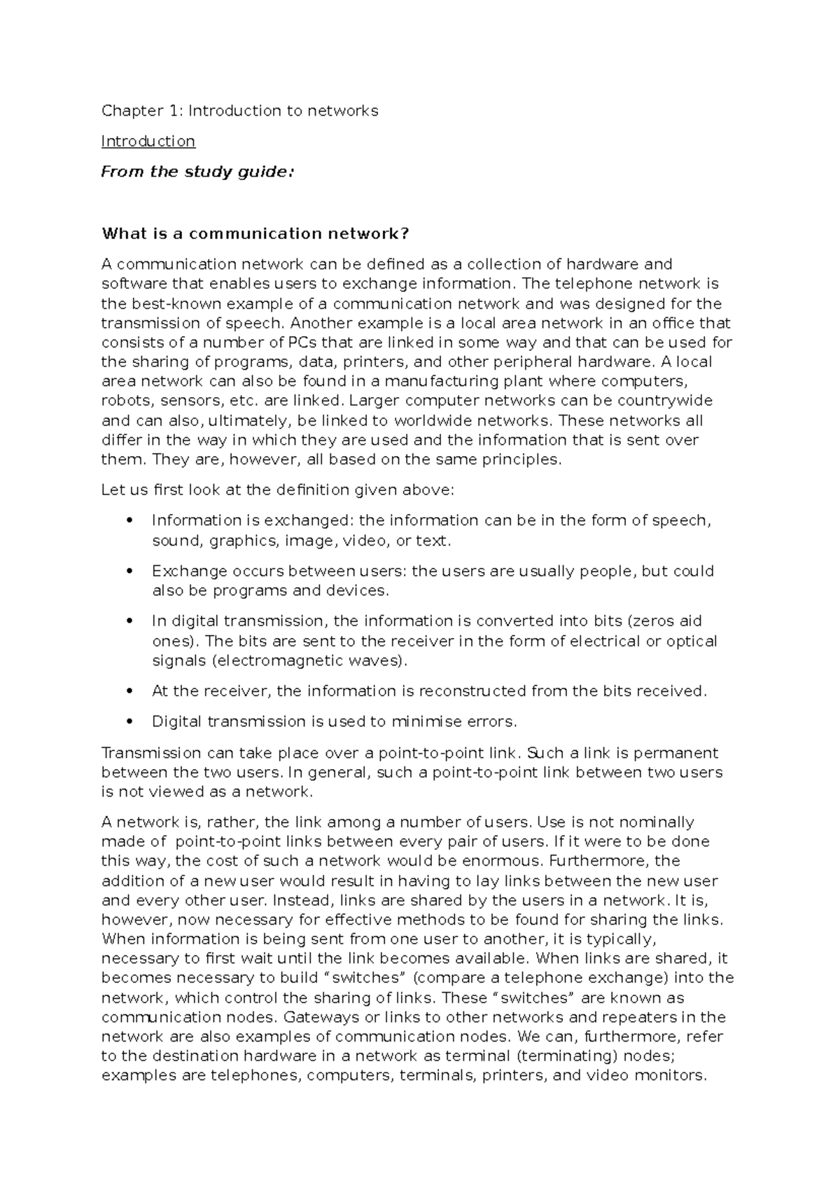 Chapter 1: Introduction to Communication Networks - Studocu