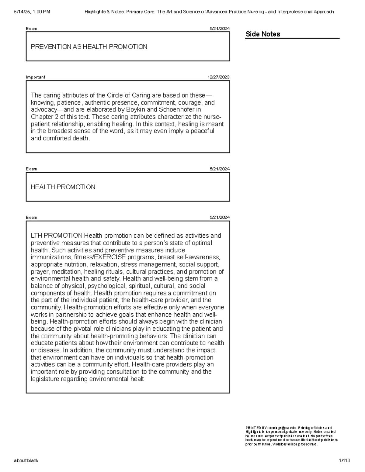 Highlights & Notes: Primary Care & Advanced Practice Nursing Exam ...