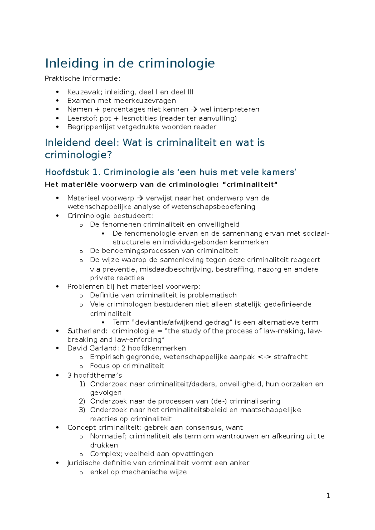 Inleiding in de Criminologie: Praktische Informatie en ...