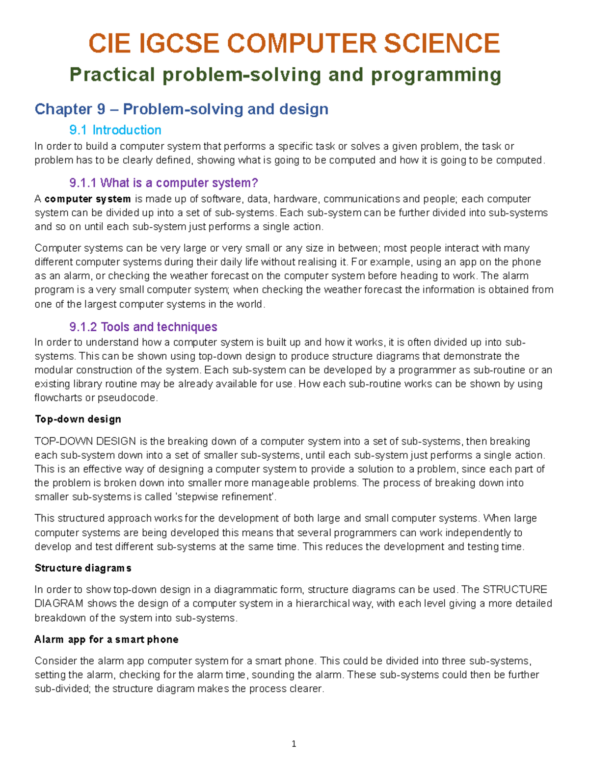 CIE IGCSE Computer Science Chapter 9: Problem-Solving & Design Insights ...