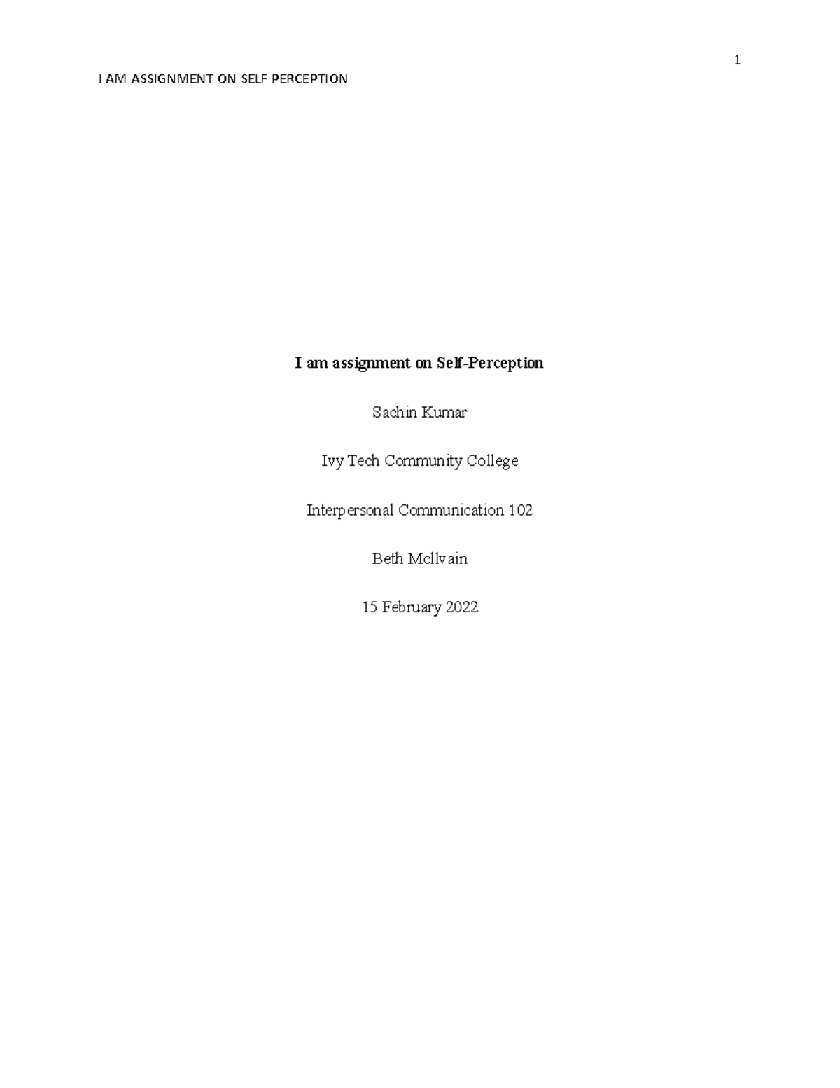 I Am Perception Analysis Paper Rubric - I Am Assignment: Self ...
