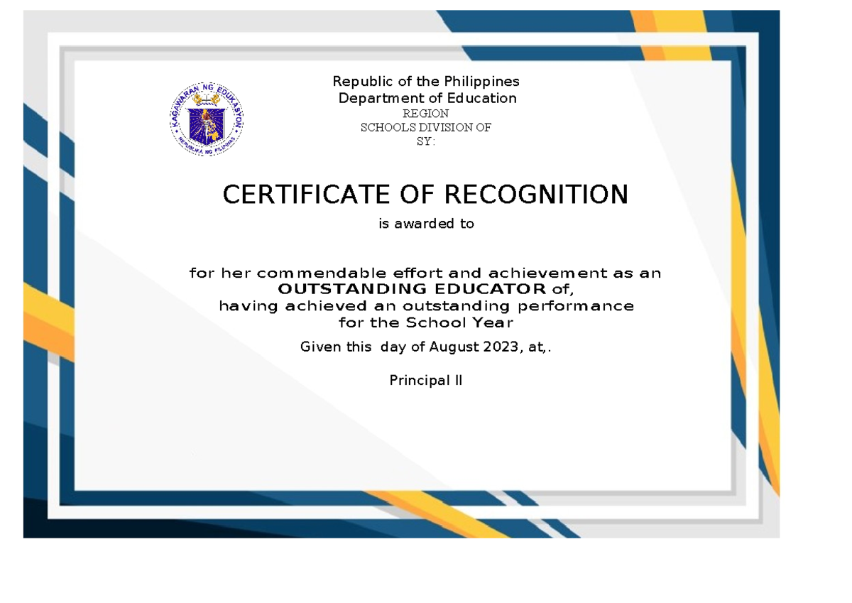 Certificate Of Outstanding