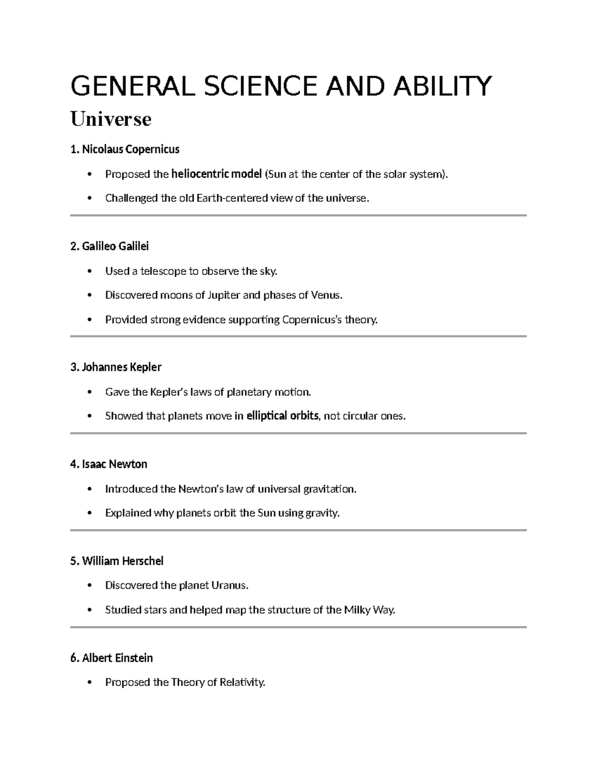 GENERAL SCIENCE 101: Key Figures & Concepts in Astronomy - Studocu