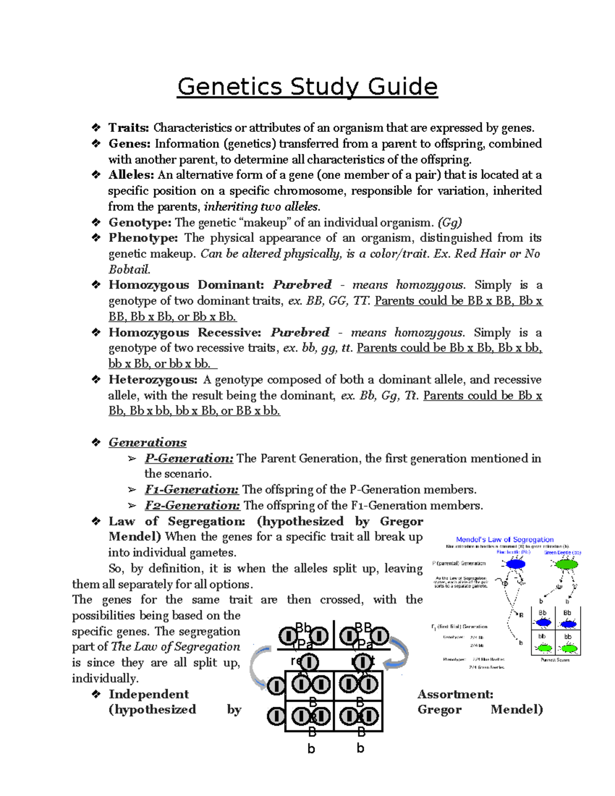 Genetics Study Guide for [Course Code] - Key Concepts and Terminology ...