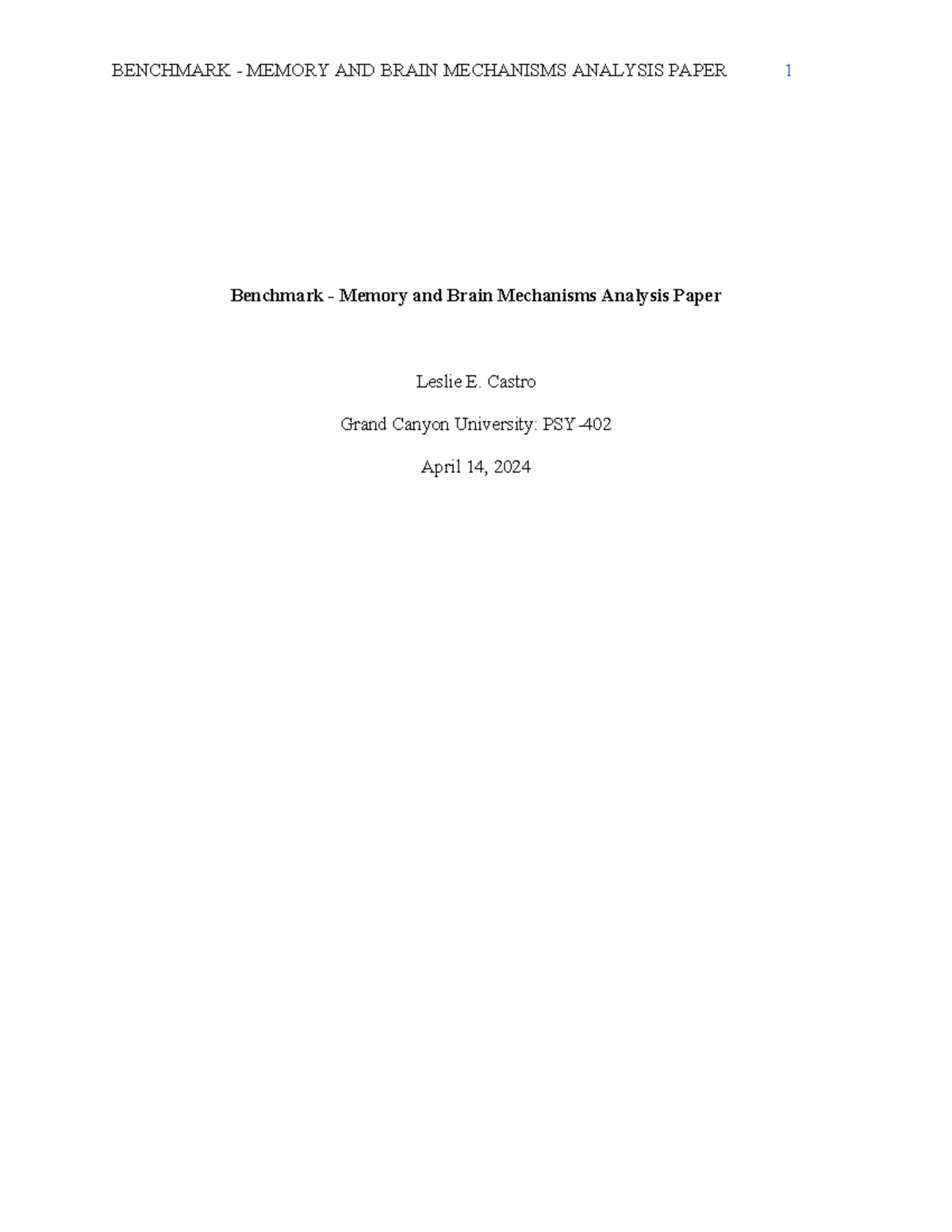 PSY 402 W5 Memory and Brain Mechanisms Analysis Paper - Studocu