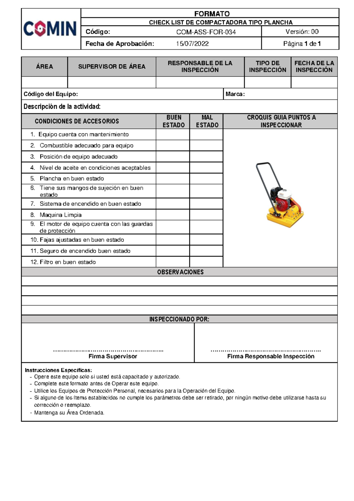 COM-ASS-FOR-034 Check List para Compactadora Tipo Plancha - Studocu