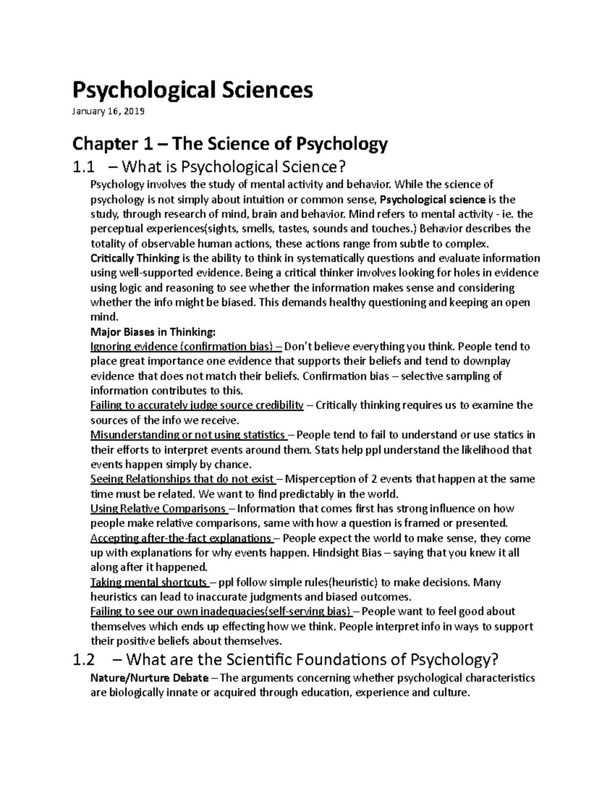 Chapter 1 Notes (PSY101) - Exploring The Science of Psychology - Studocu