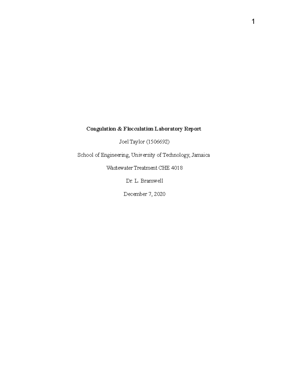 CHE 4018 Coagulation & Flocculation Lab Report Summary - Studocu
