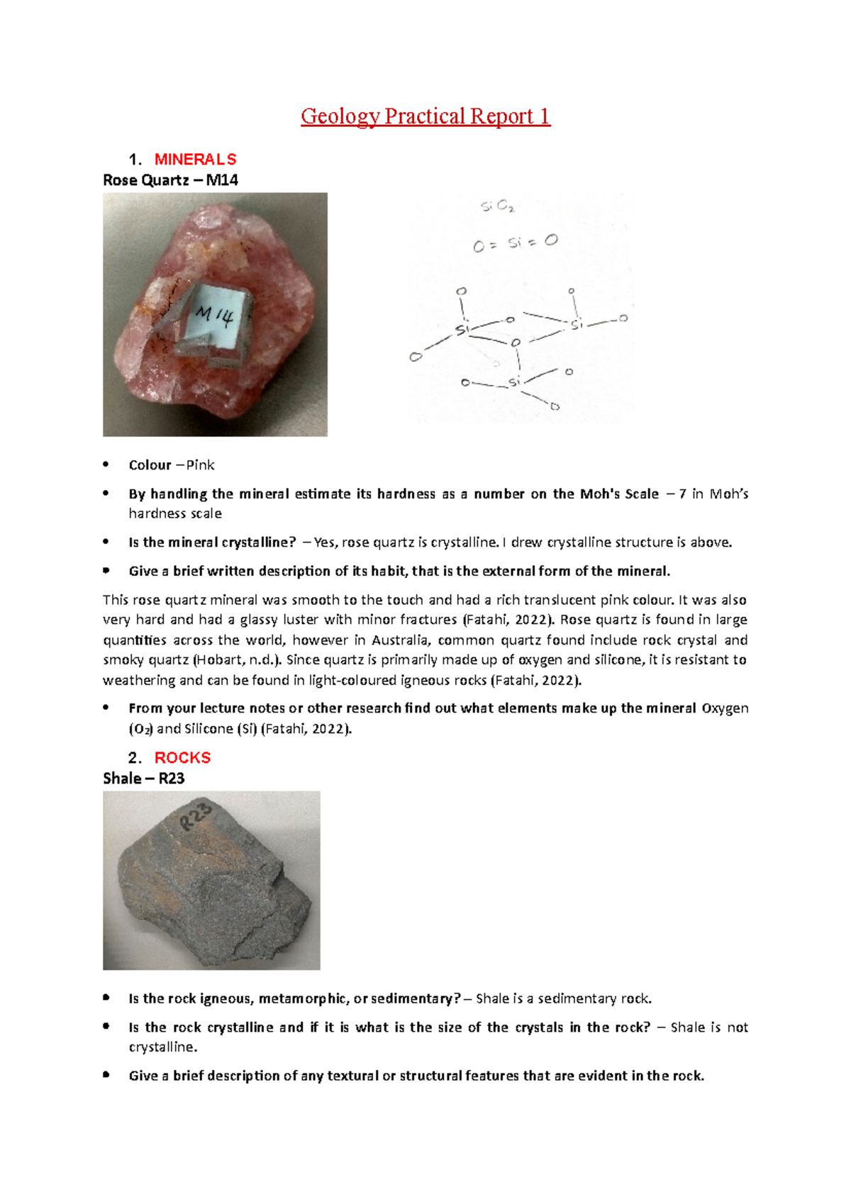Geology Practical Report 1: Minerals and Rocks Analysis AT1 - Studocu