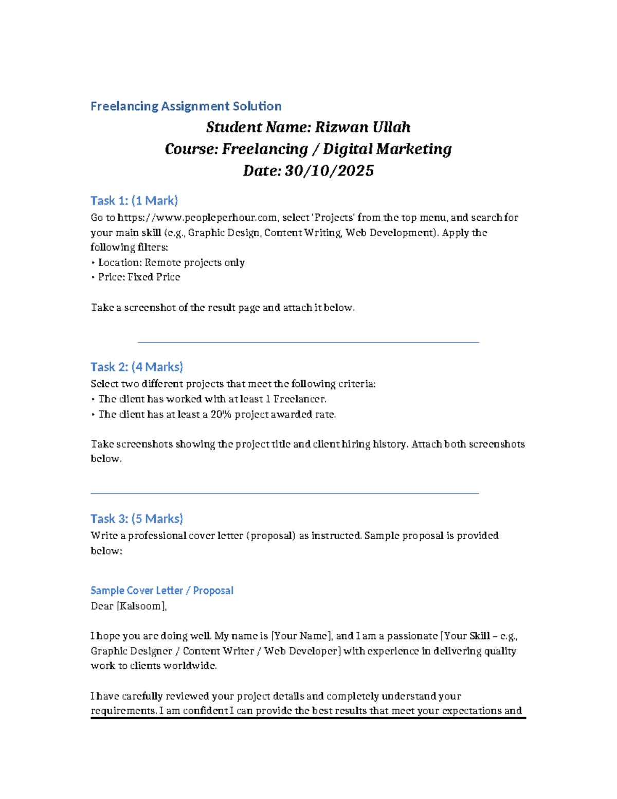 Freelancing Assignment Solution - Digital Marketing Task 1-3 - Studocu