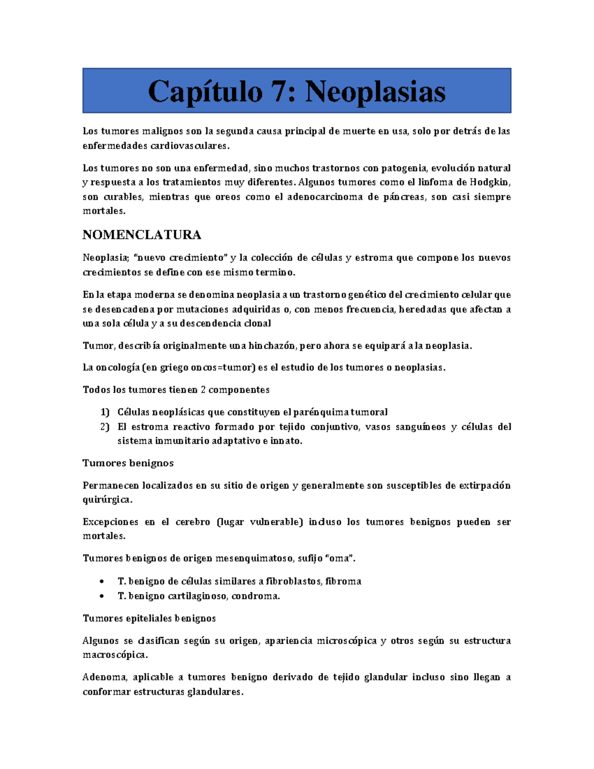 Capítulo 7: Resumen de Neoplasias en Robbins y Cotran - Document Preview