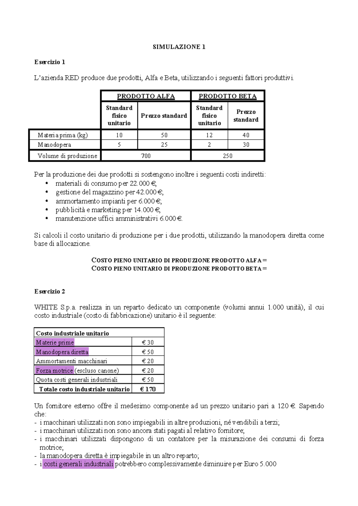 Simulazione Esame Acc 2023: Analisi Costi e Decisioni Aziendali - Studocu