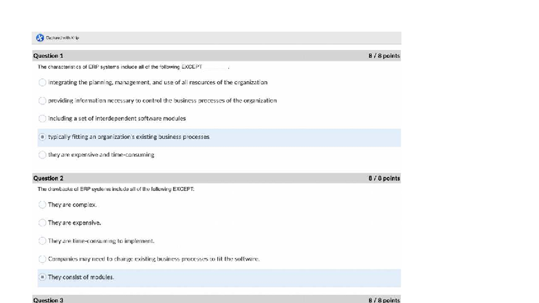 MIS 300 6-2 Quiz: ERP Systems Characteristics and Modules - Studocu