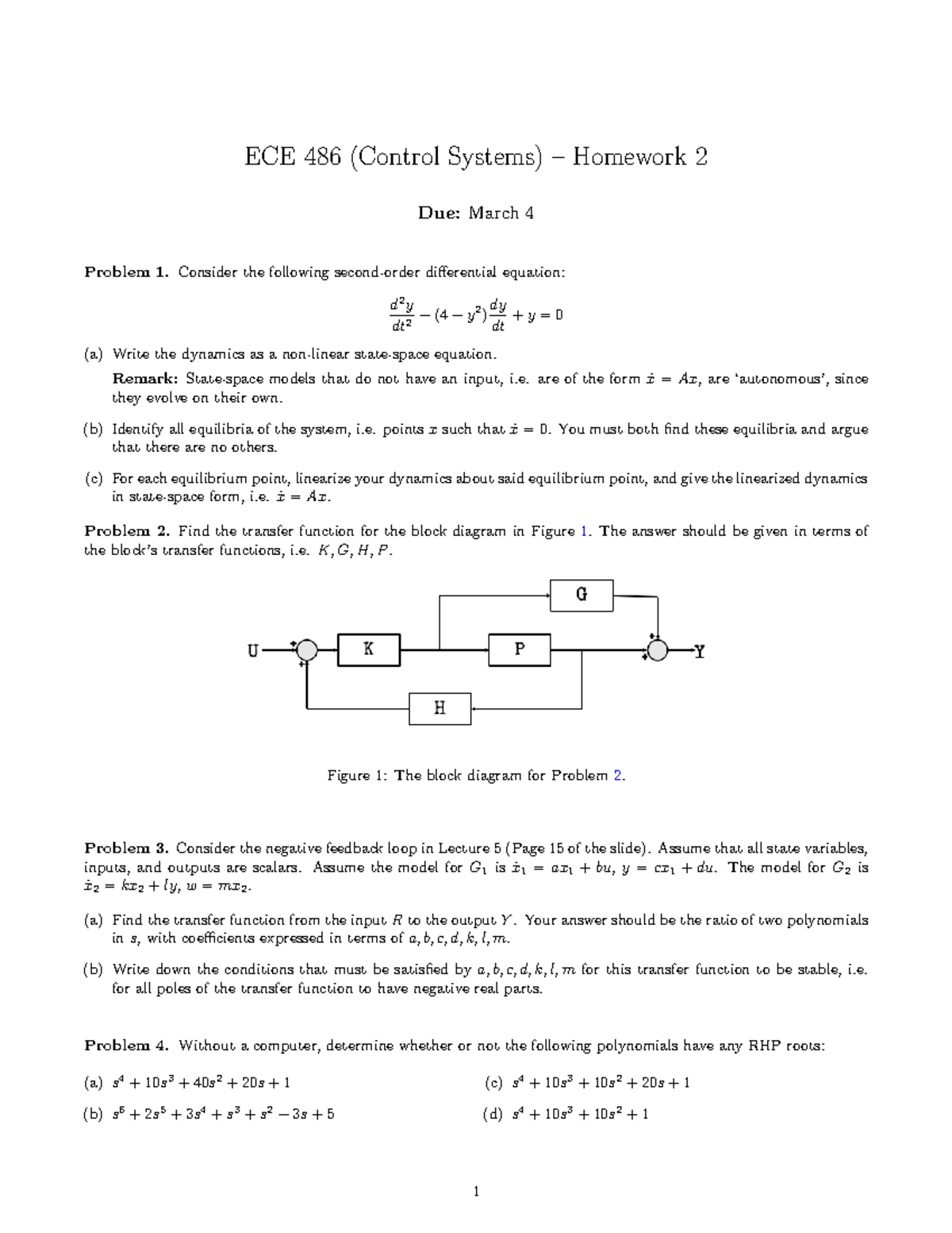 ECE 486 - Control Systems Homework 2 Solutions and Analysis - Studocu