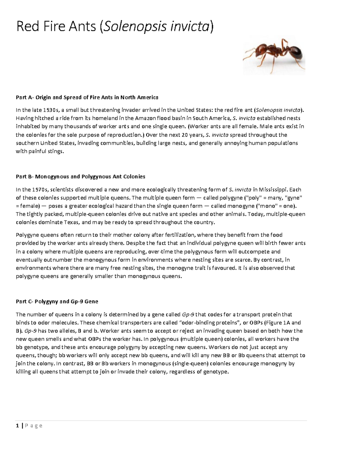 Red Fire Ants (Solenopsis invicta) - Final Exam Study Notes - Studocu